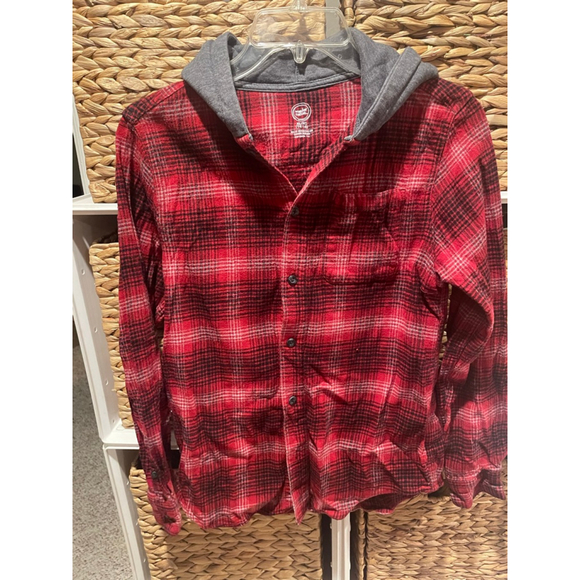 Boys Flannel Hoodie Shirts (XL) Plaid Flannel Button-down shirts (Set of 2) - Picture 2 of 7